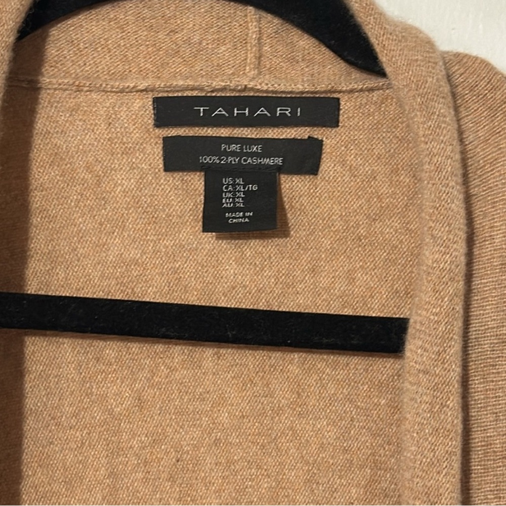 100% 2-Ply Women's TAHARI Cashmere Cardigan in Camel Color - Size XL